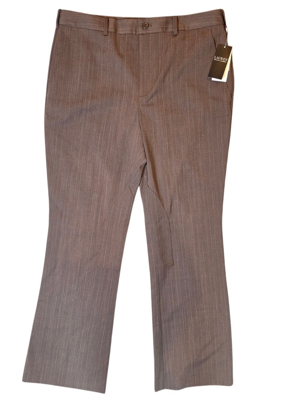 Lauren Ralph Lauren Womans Pinstripe Wool-Blend Trouser Pants 14 Brown Preppy